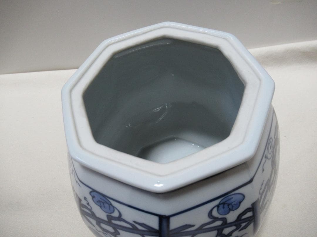 平安　景雲造　染付ぶどう棚絵　水指　共箱