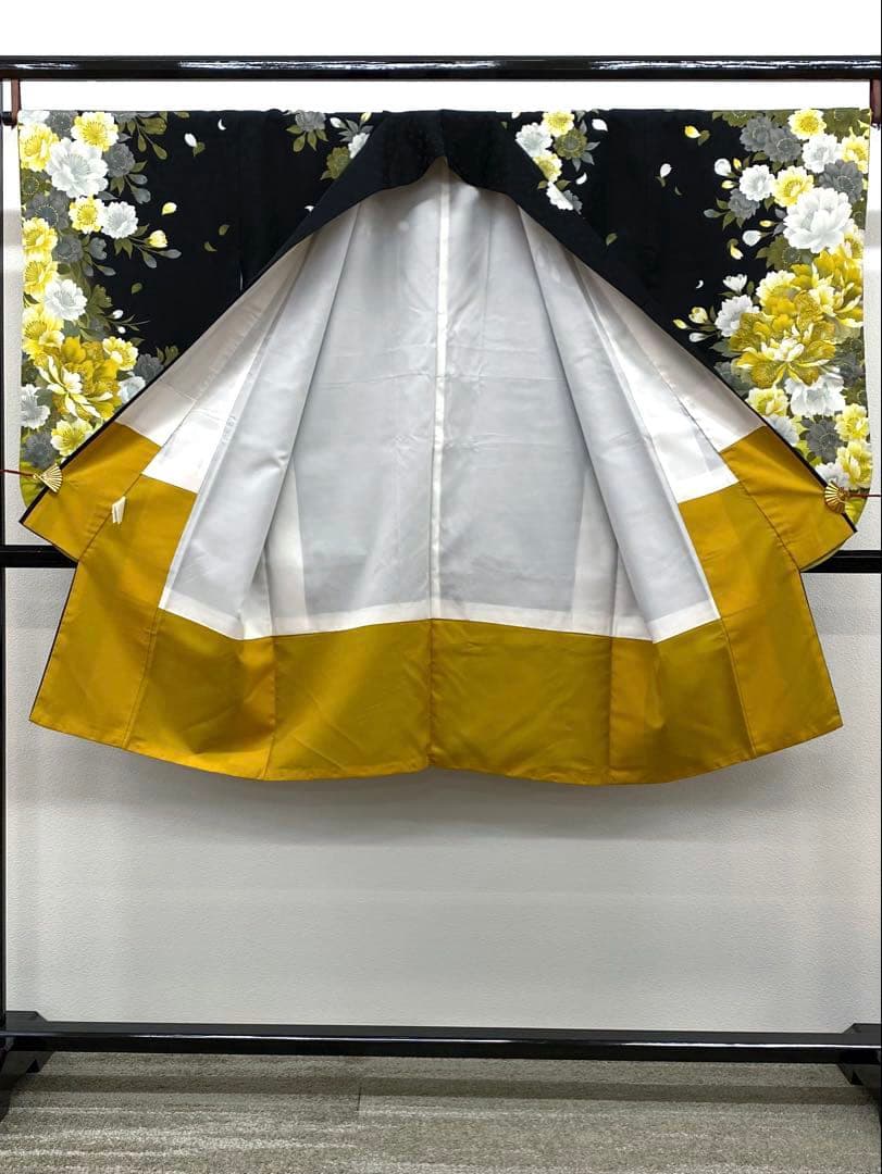 2尺袖 ポリエステル着物 袴用 刺繍 牡丹 紋意匠