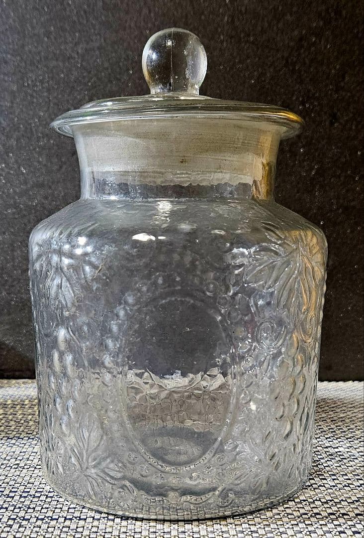 大正～昭和初期　大阪 島田硝子製 蓋付 ガラス瓶　飴屋瓶　砂糖瓶　キャンディ入れ