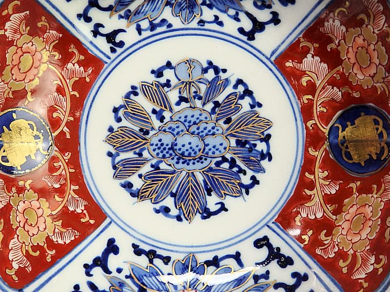 大聖寺伊万里 　染錦　牡丹に巻物の図　膾皿　４客　C135A- ALg