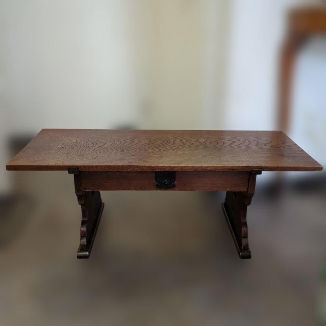 骨董 文机 机 テーブル 木製 引き出し 飾り台　金具 机 台 レトロ