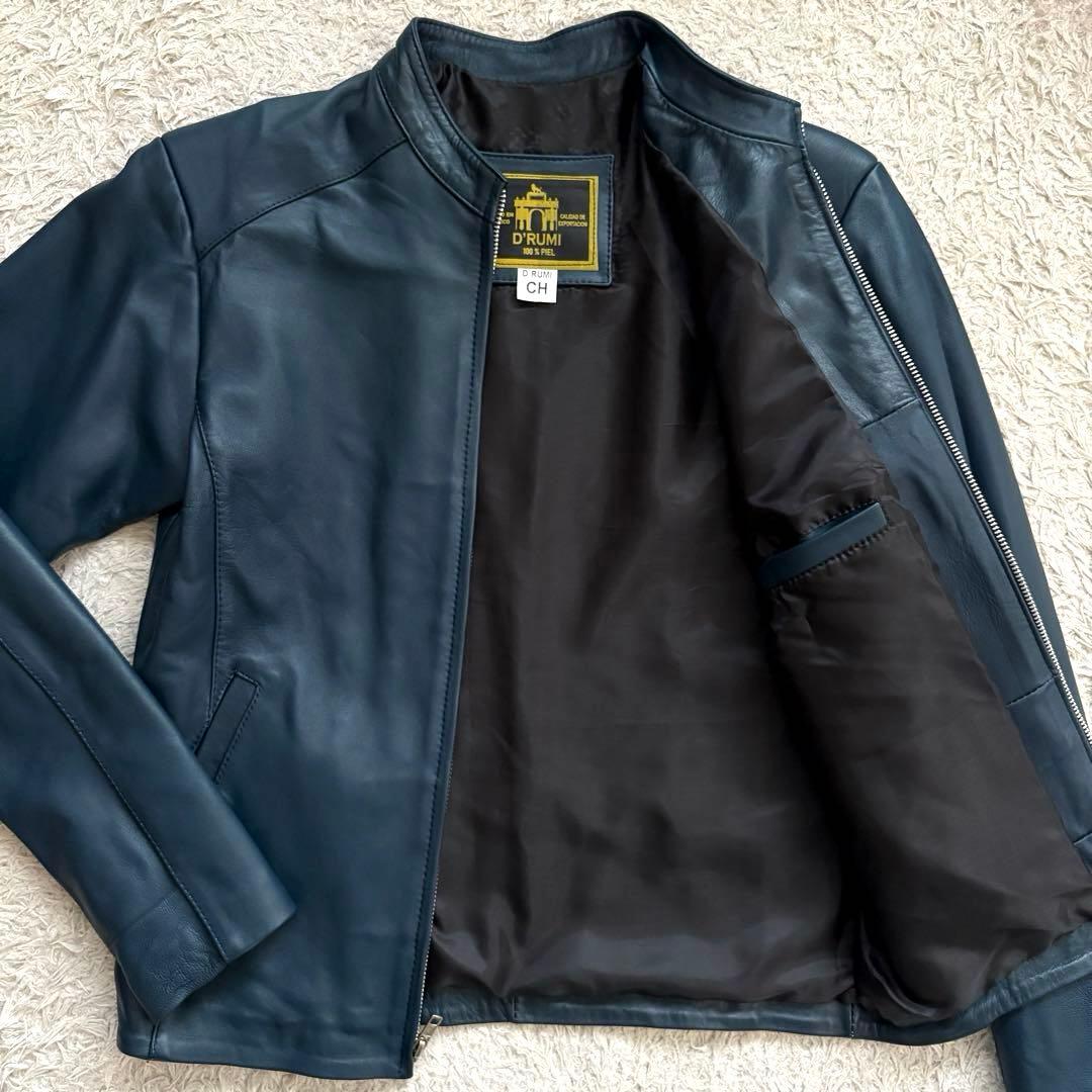 ★本革★ D'RUMI シングル ライダース ジップアップ メキシコ製 ネイビー