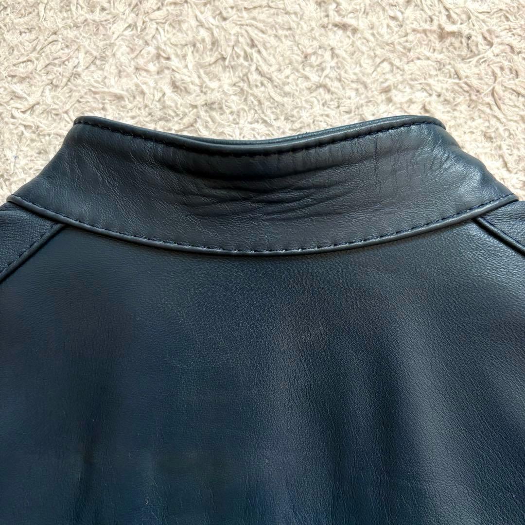 ★本革★ D'RUMI シングル ライダース ジップアップ メキシコ製 ネイビー