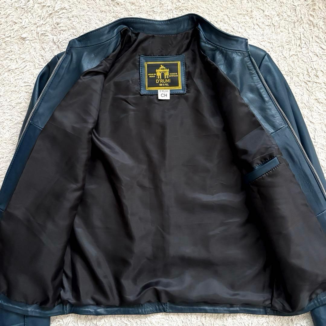 ★本革★ D'RUMI シングル ライダース ジップアップ メキシコ製 ネイビー