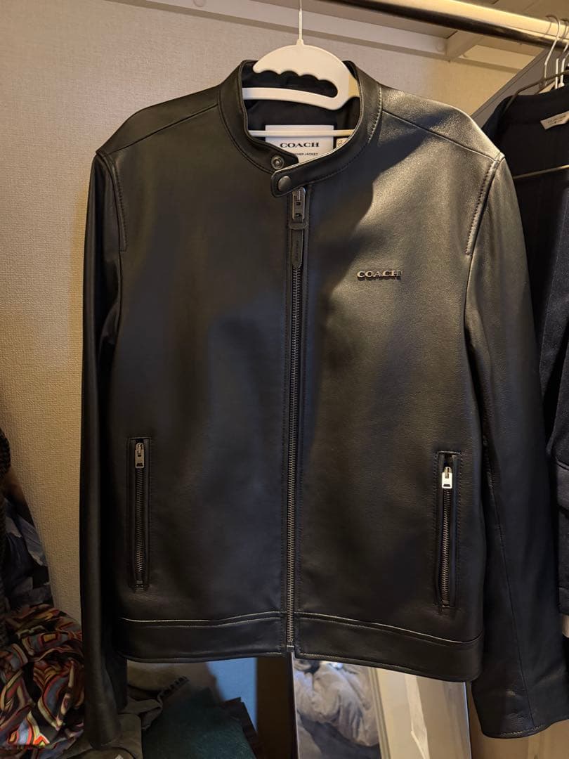 未使用COACH ブラック レザー シングルライダースジャケット　M