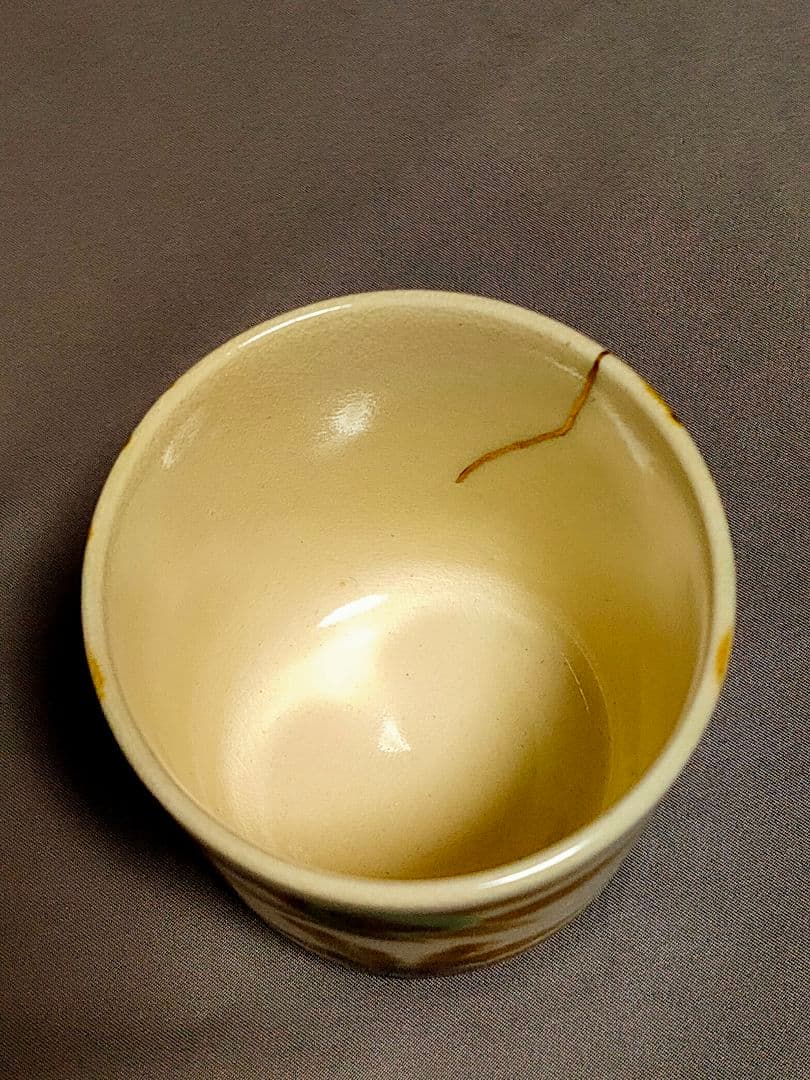 富本憲吉 土焼鉄描銅彩 湯呑 金継ぎ