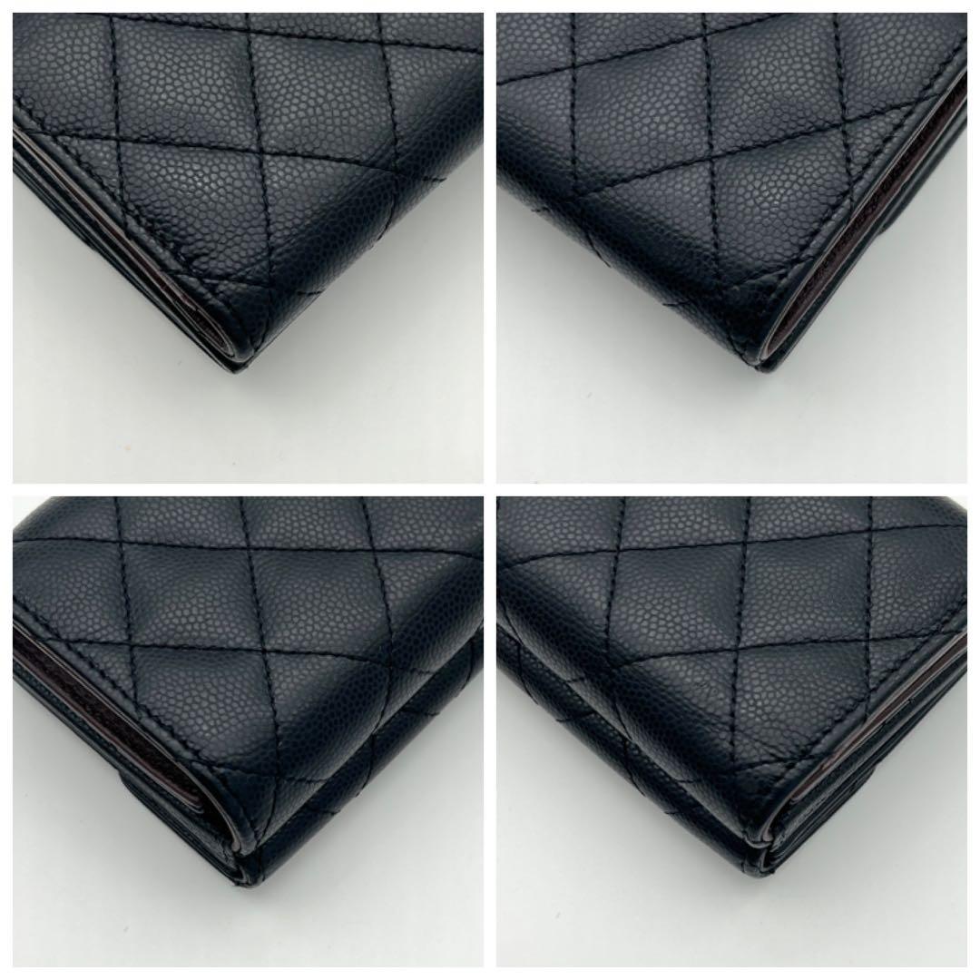 【FA♡様】シャネル マトラッセ キャビアスキン 三つ折り財布 ブラック 黒