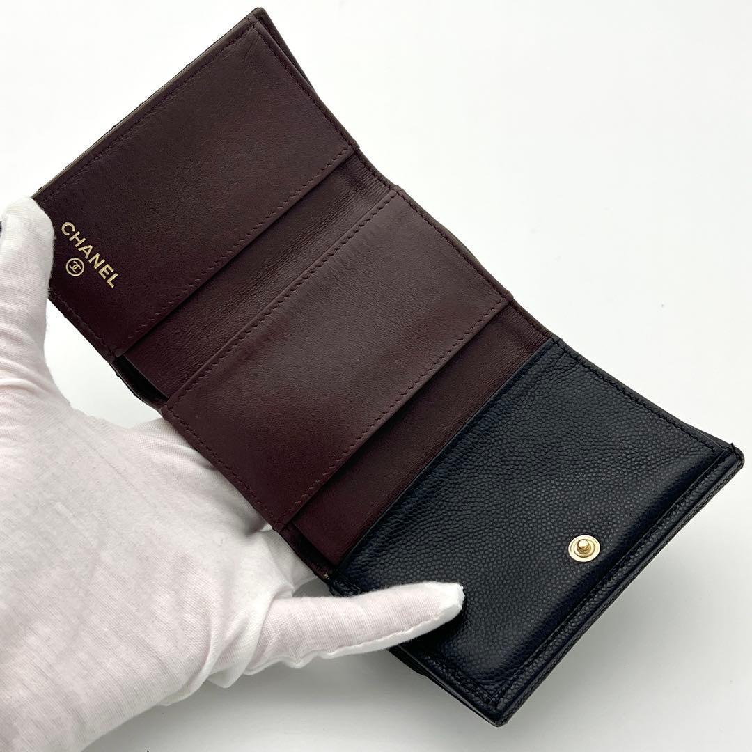 【FA♡様】シャネル マトラッセ キャビアスキン 三つ折り財布 ブラック 黒