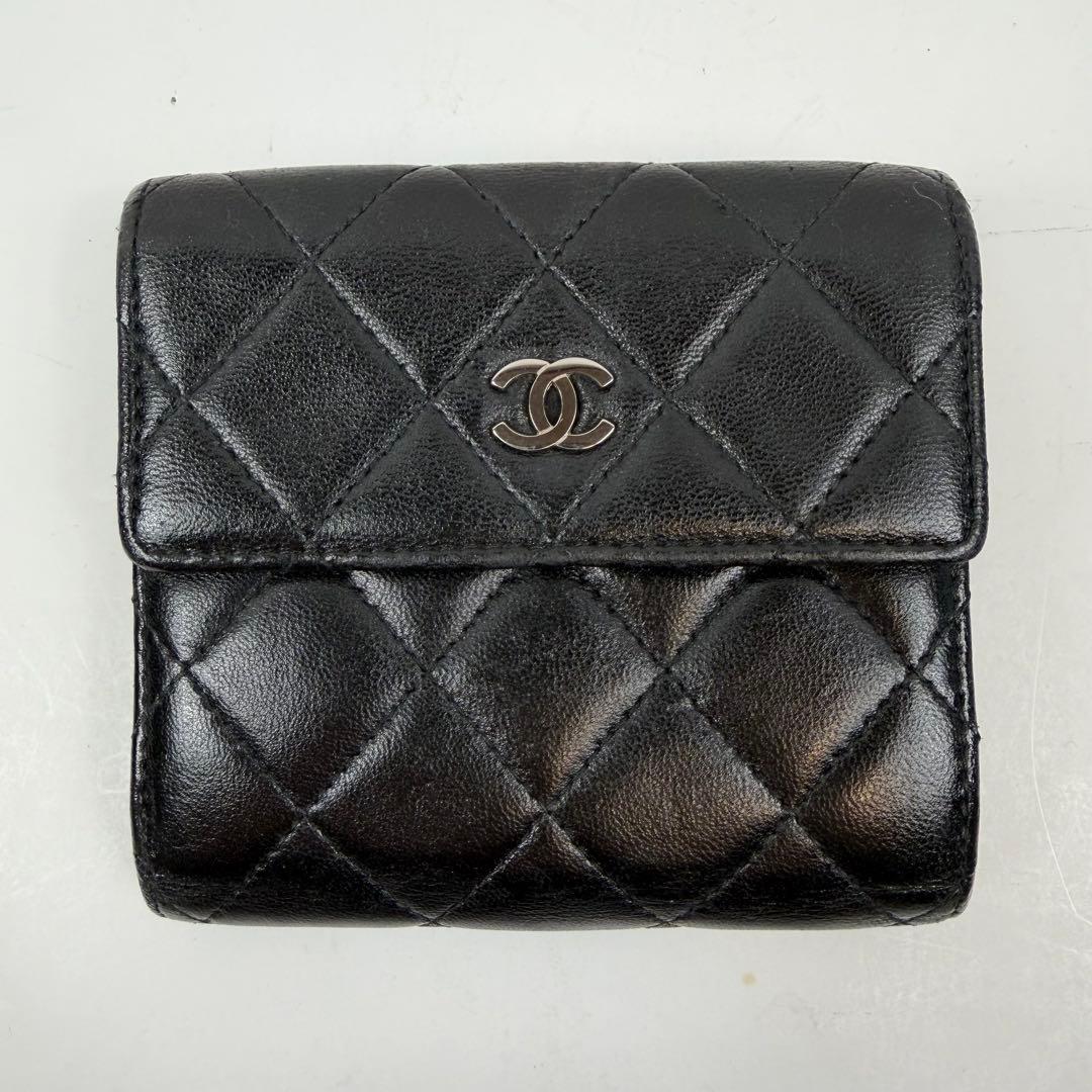 CHANEL ラムスキン Wホック 二つ折り財布 シャネル 箱付き