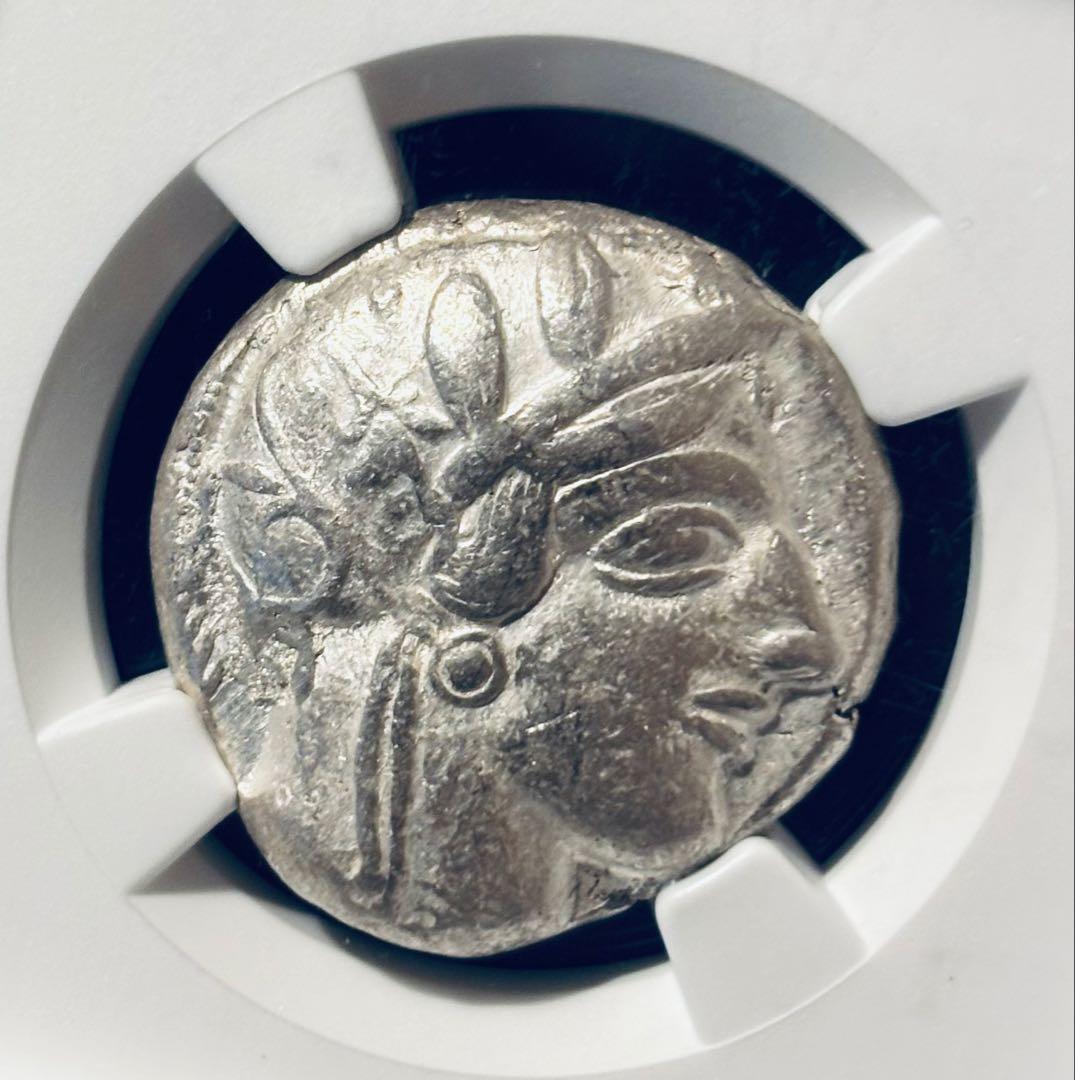 【NGC鑑定 VF+打刻満点 5/5】紀元前ギリシャ アテネ女神とフクロウ 銀貨