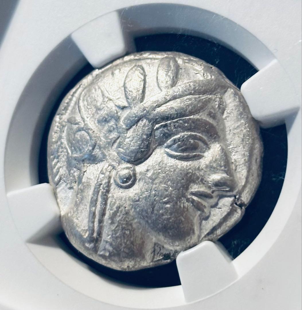 【NGC鑑定 VF+打刻満点 5/5】紀元前ギリシャ アテネ女神とフクロウ 銀貨