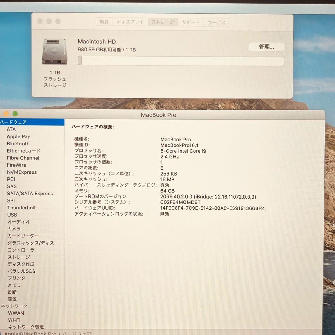 MacBook pro 16インチ 2019 i9 64GB 1TB 管3699