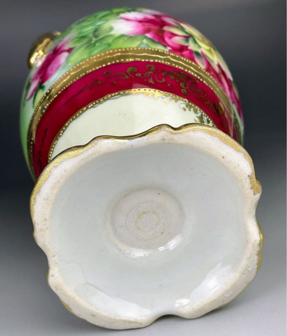 オールドニッポン ２２㎝ アールヌーボー様式 薔薇紋 花瓶 バラ つつじ アザレ