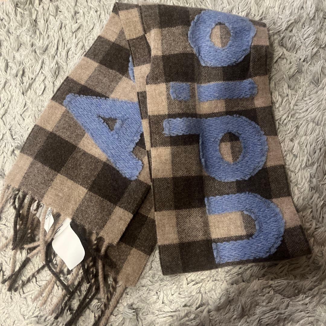 Acne Studios チェック柄マフラー ビッグロゴ