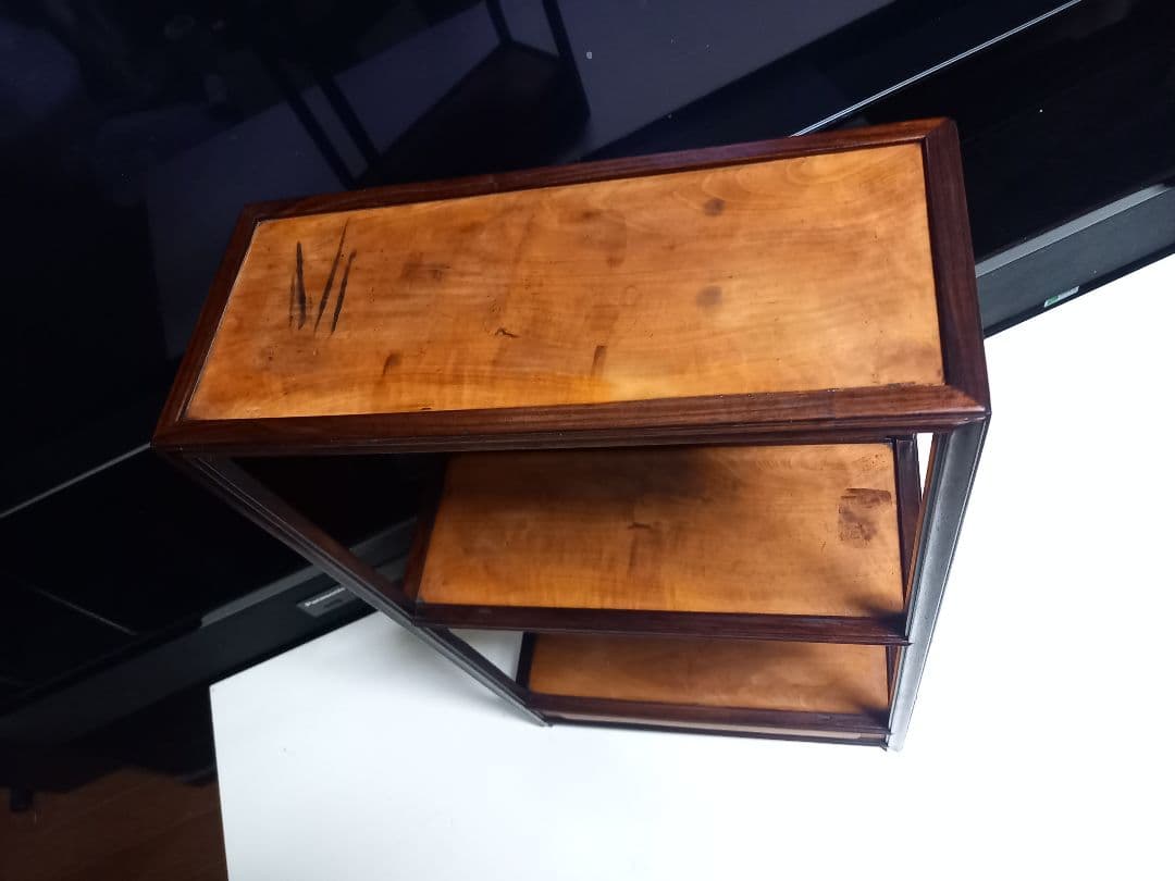 希少　明治期　指物細工　黒檀　良杢　隠し箱　からくり　飾り棚