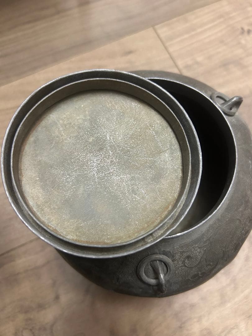 王東文造 古錫製 雲龍鳳凰文刻 三耳壷 茶入 中國古玩 唐物 時代物 骨董品