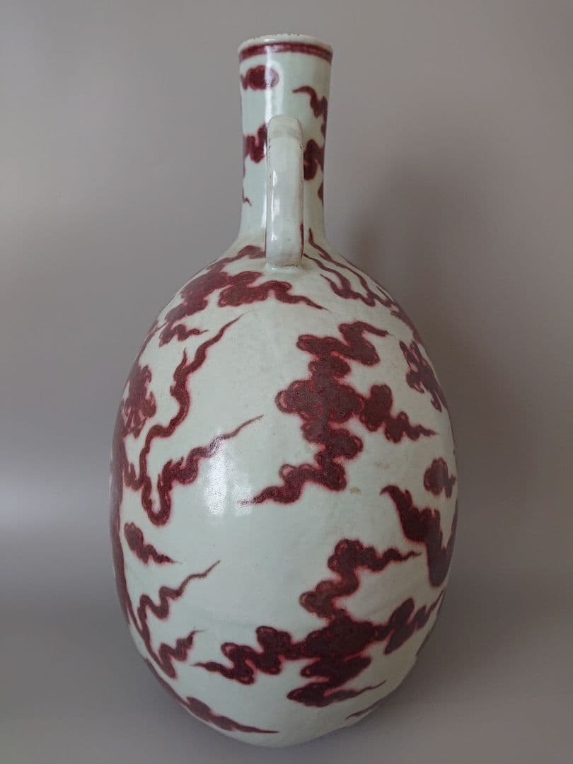 中国 明時代 官窯 釉裏紅五爪龍文偏壺　高さ49cm |景徳鎮窯 辰砂 唐物