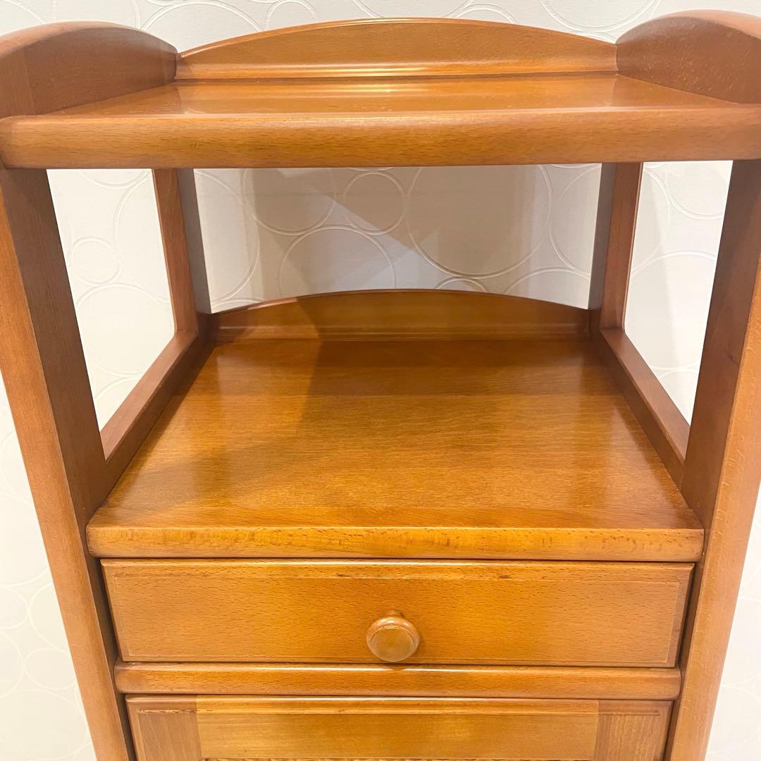 【オールドカリモク】 ラタン 電話台 チェスト 籐扉 レトロ 木製キャビネット