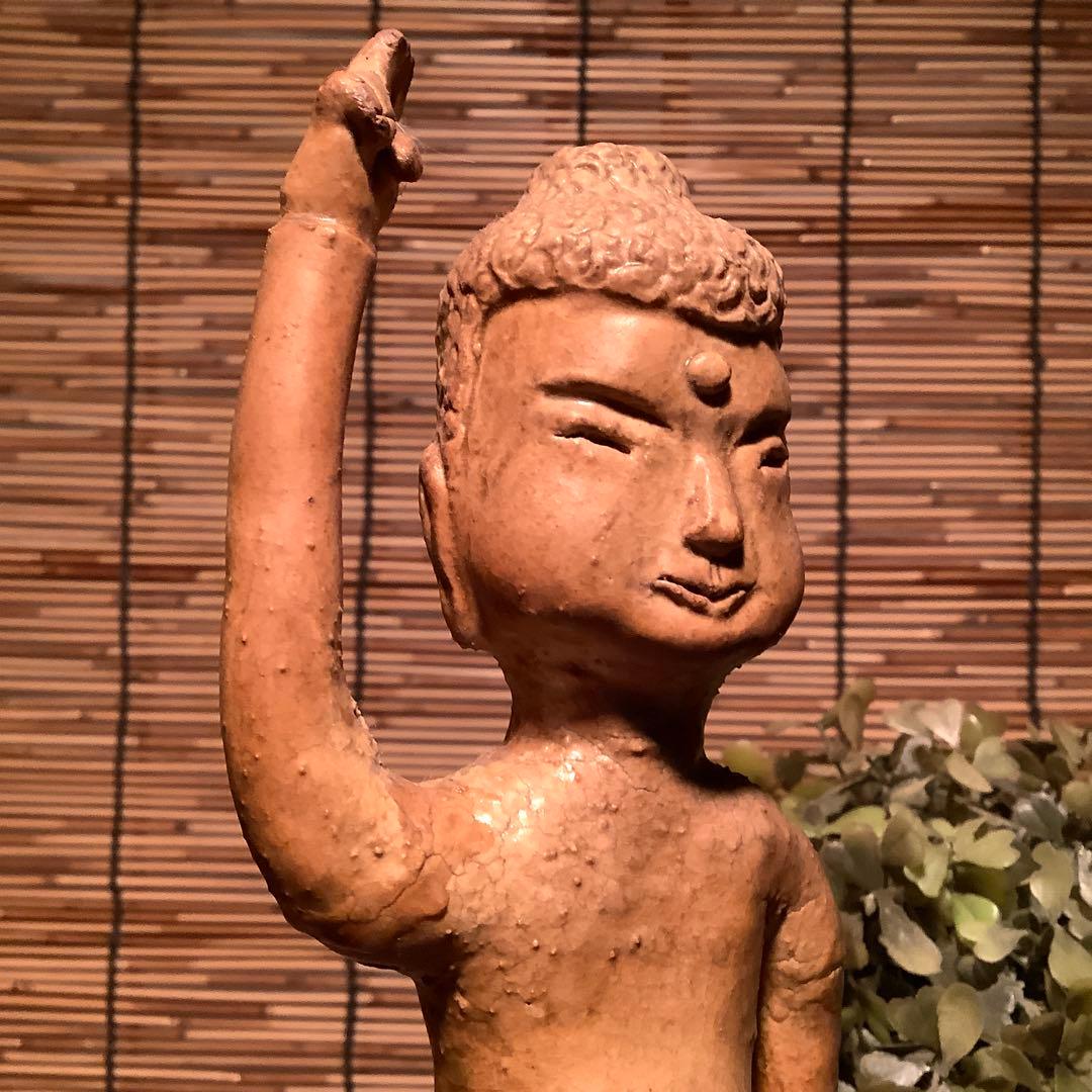 古玩・明治期「釈迦誕生仏」天上天下唯我独尊・諸行無常・一切皆苦・寺院仏閣・素焼