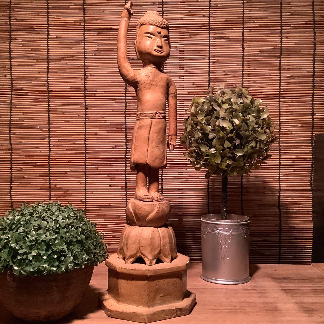 古玩・明治期「釈迦誕生仏」天上天下唯我独尊・諸行無常・一切皆苦・寺院仏閣・素焼