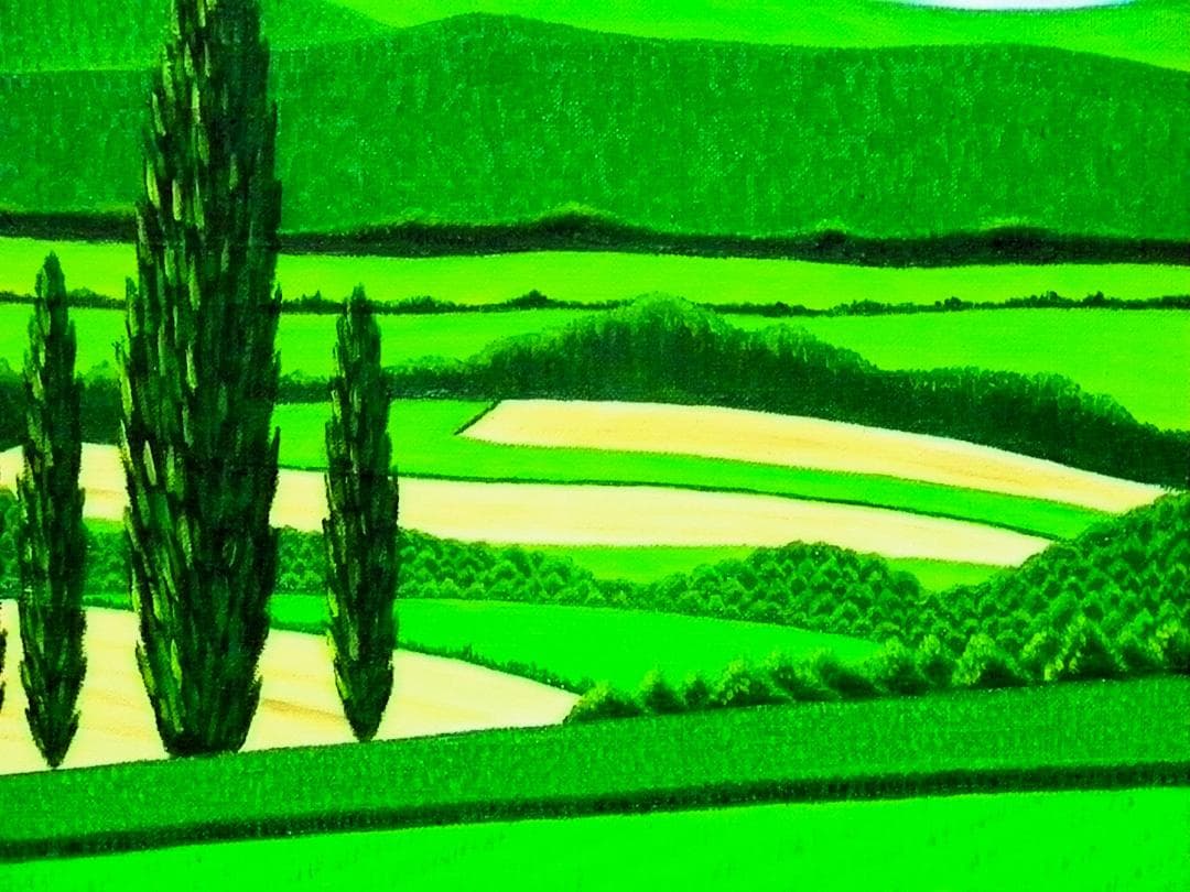 ★新緑の美瑛・肉筆油彩画・F6キャンバス