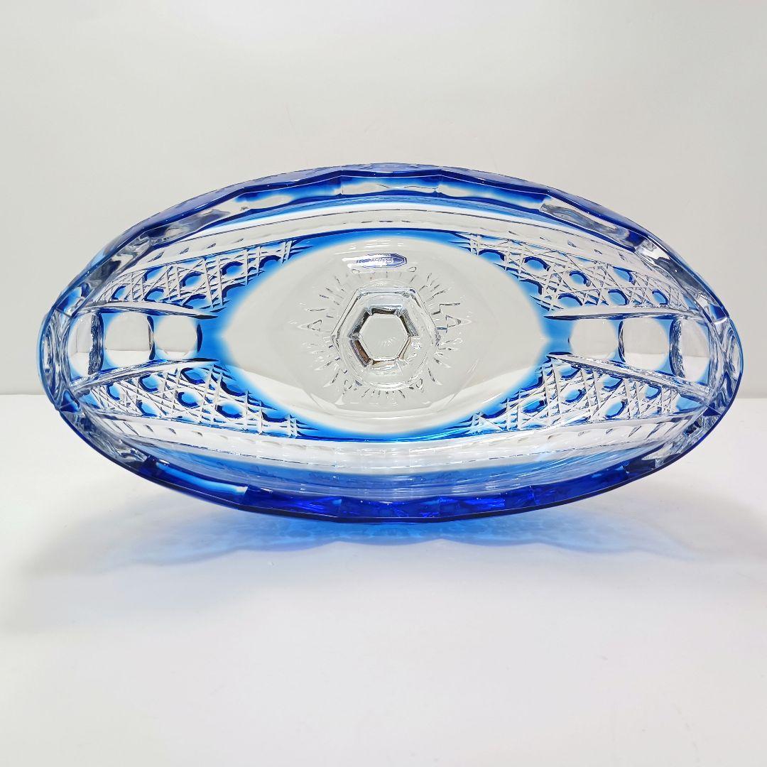 Y2225-1 ドイツ製 ドレスデンクリスタル コンポート ブルー