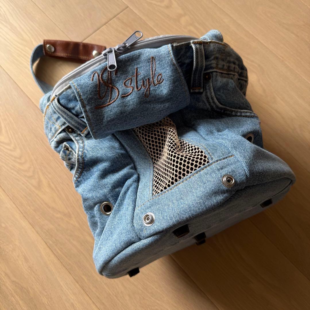 ルシアンエサヨ 2WAY タンブール TMサイズ デニムリメイク キャリーバッグ