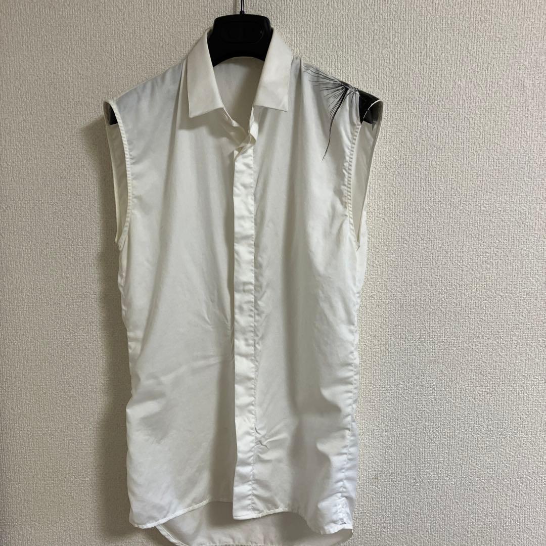 希少レア　Dior ノースリーブシャツ　白　ペイント　38　ディオールオム
