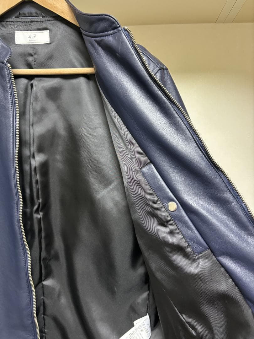 新品未使用　417エディフィス　フェイクレザー シングルライダース　ネイビー
