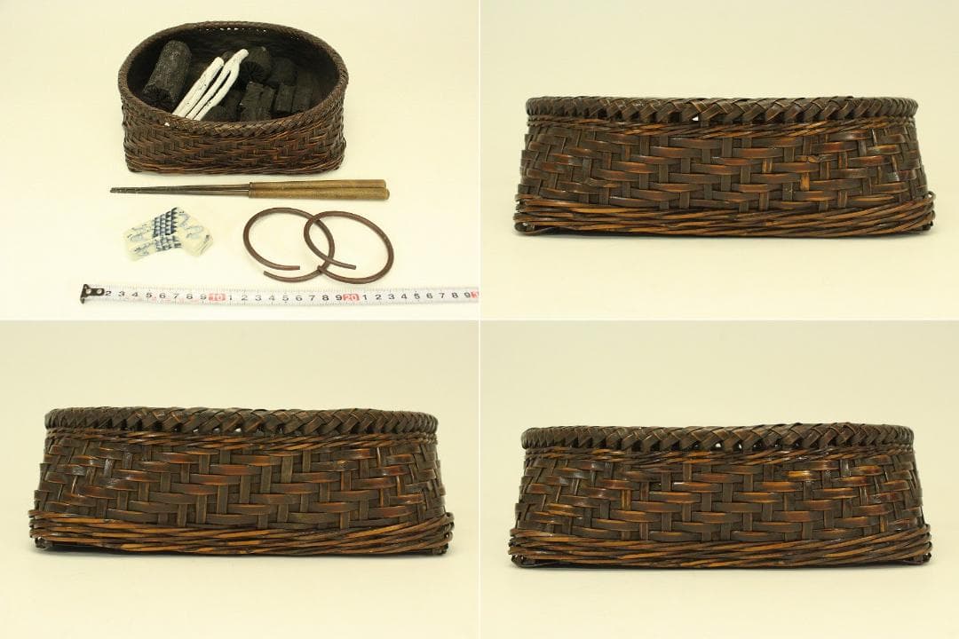 茶道具 竹網 時代 炭斗 炭 火箸 香合 釜環 揃い まとめて(A703)