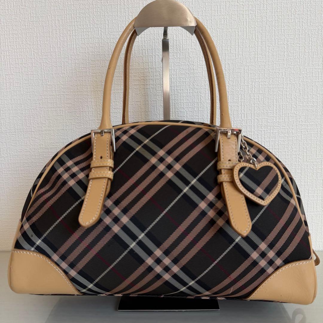 バーバリーブルーレーベル　ハンドバッグ　ミニボストン　チェック　ハートチャーム