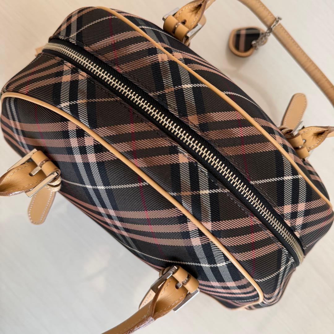 バーバリーブルーレーベル　ハンドバッグ　ミニボストン　チェック　ハートチャーム