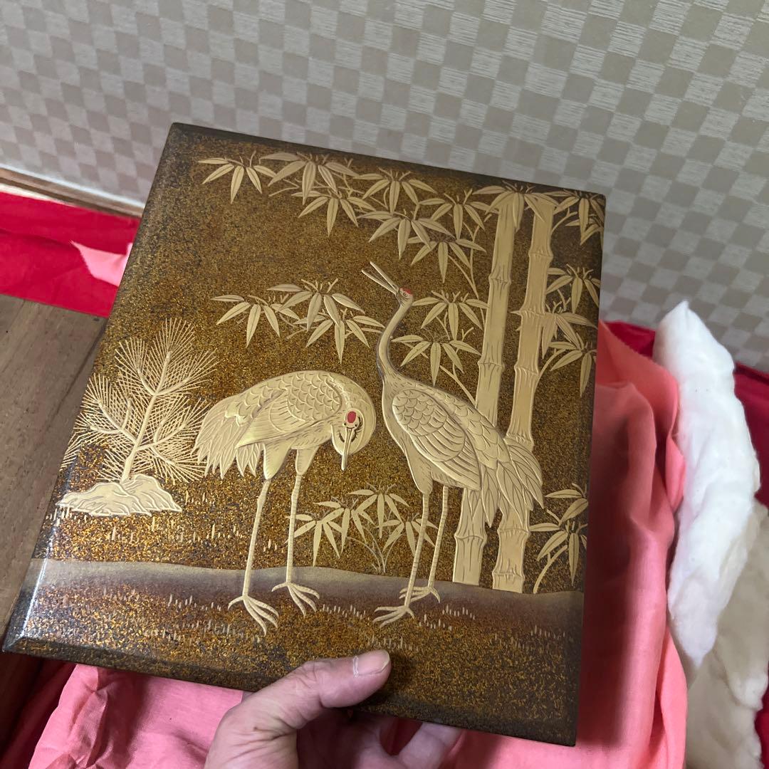 古美術　竹鶴高蒔絵　御硯箱