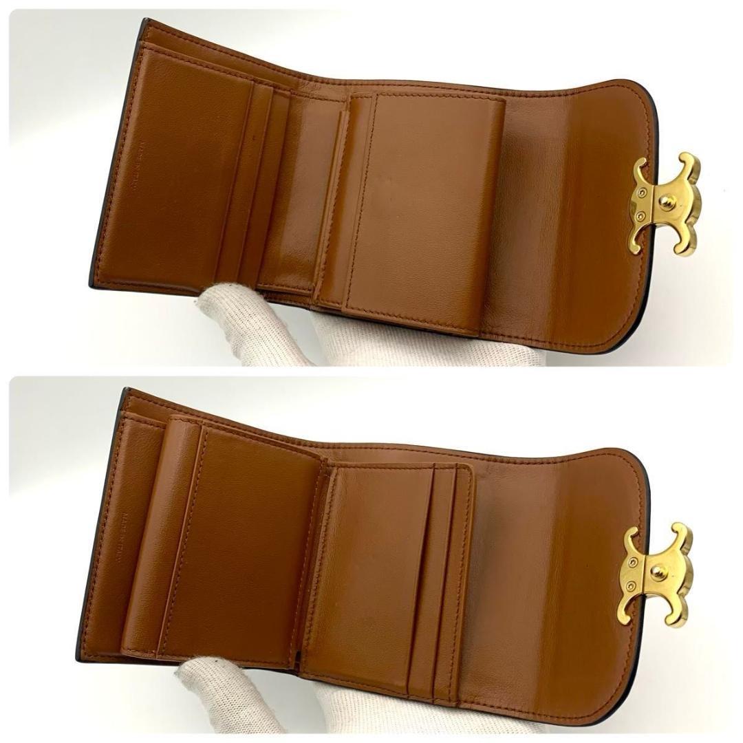 鑑定済み 箱付き セリーヌ スモールフラップウォレット 財布 トリオンフ 茶