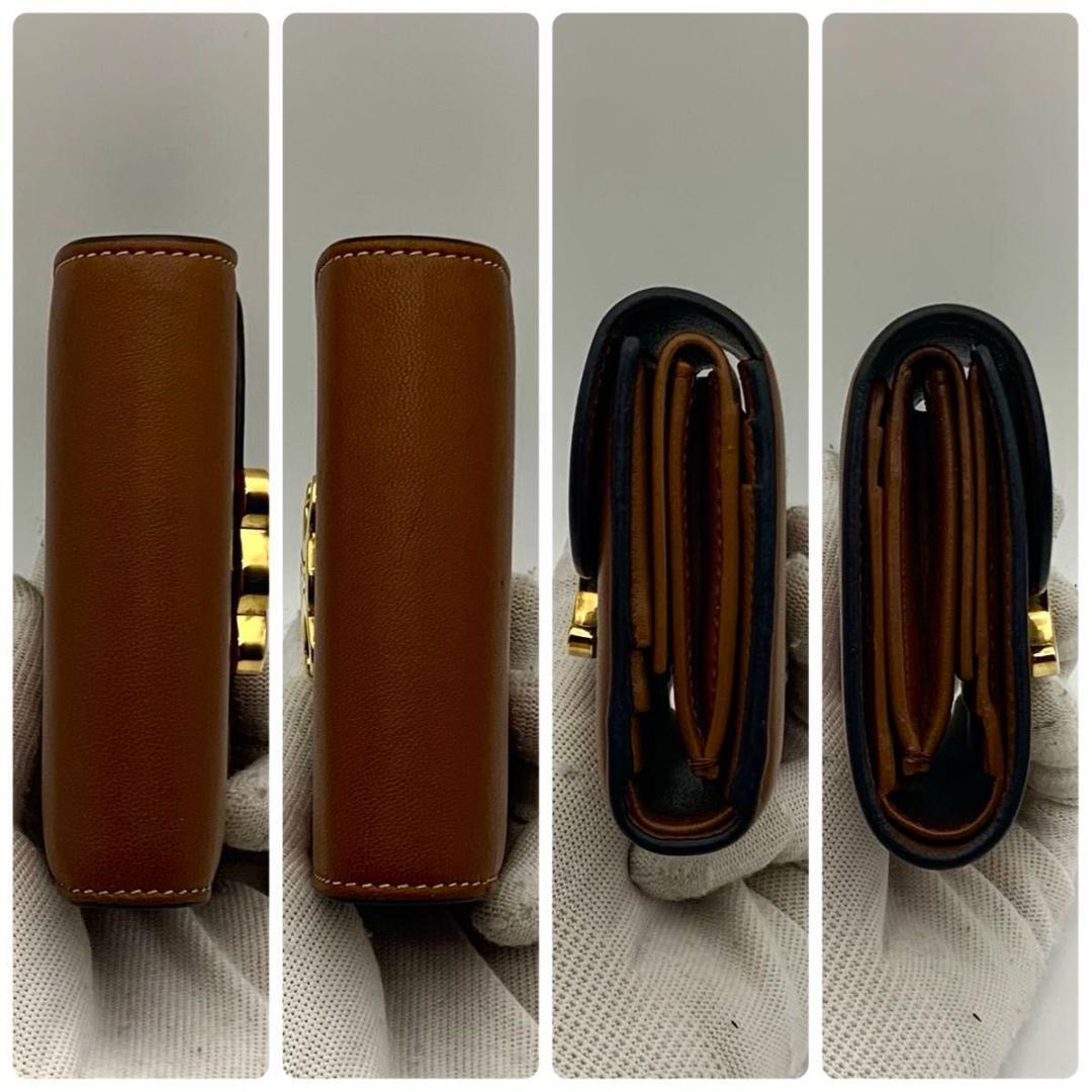 鑑定済み 箱付き セリーヌ スモールフラップウォレット 財布 トリオンフ 茶