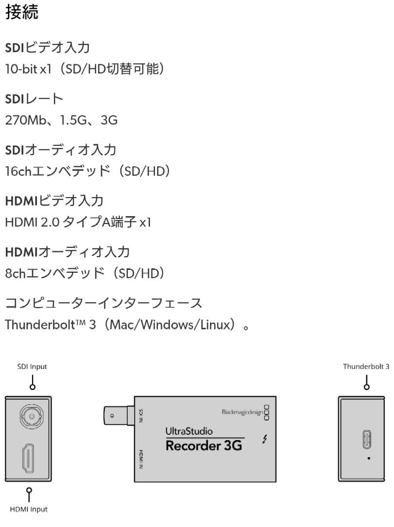 ビデオキャプチャー・キャプチャーボード BlackmagicDesign UltraStudio Recorder 3G