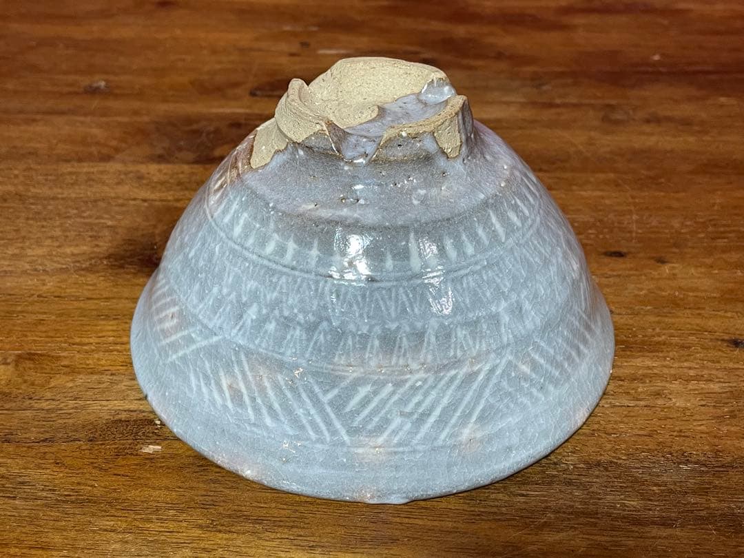 玉隆山 吉田萩苑 萩三島茶碗 裏千家十六代坐忘斎書付 共箱 美品