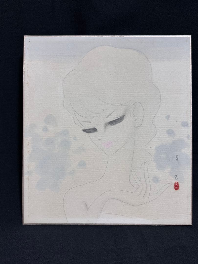 東郷青児 鑑定済婦人像 直筆サイン 印有り 東郷青児鑑定委員会 鑑定証型押し印付