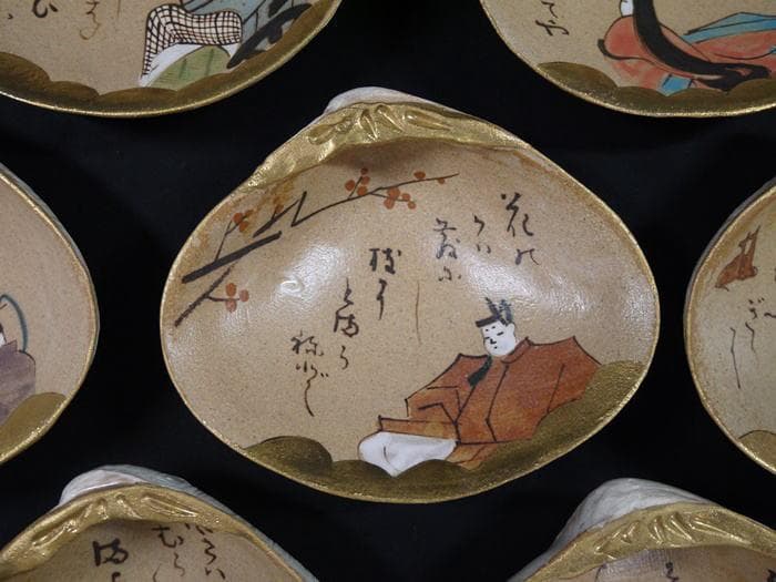 源氏絵　貝向付十客　秋艸庵　水野秋夫造　乾山写　状態良好美品　雛祭　茶道具