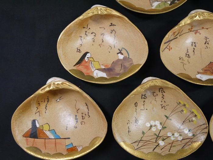 源氏絵　貝向付十客　秋艸庵　水野秋夫造　乾山写　状態良好美品　雛祭　茶道具