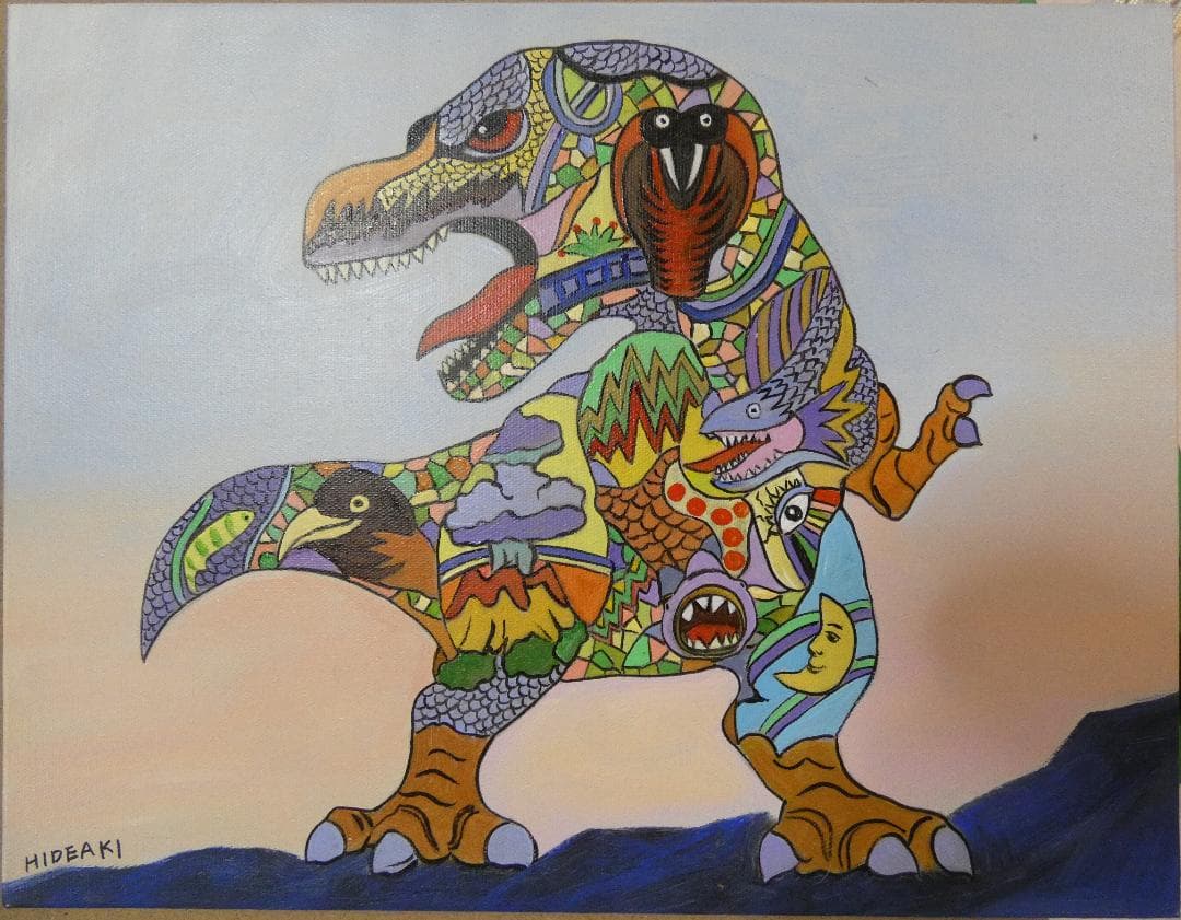 絵画 肉筆手描き 油彩　ジミー大西「竜」サイン F6サイズ　額装済み