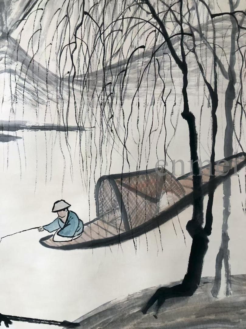 中国古美術・斉白石款・山水風景画・掛軸・純手描き・水墨画 ・文房置物・書道・宣紙