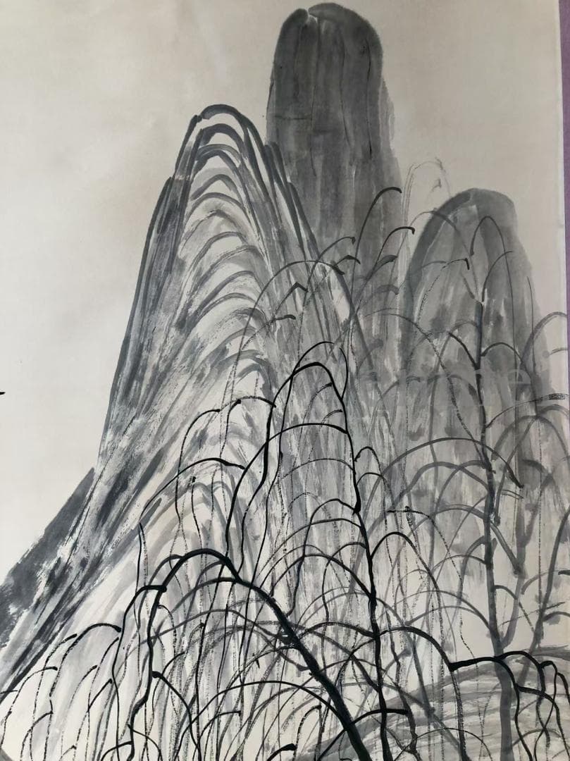 中国古美術・斉白石款・山水風景画・掛軸・純手描き・水墨画 ・文房置物・書道・宣紙