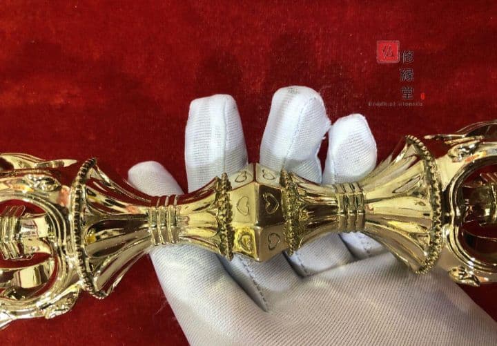 【修縁堂】密教法具 四大明王 法器 五鈷杵 金剛杵 真鍮金メッキ 22cm