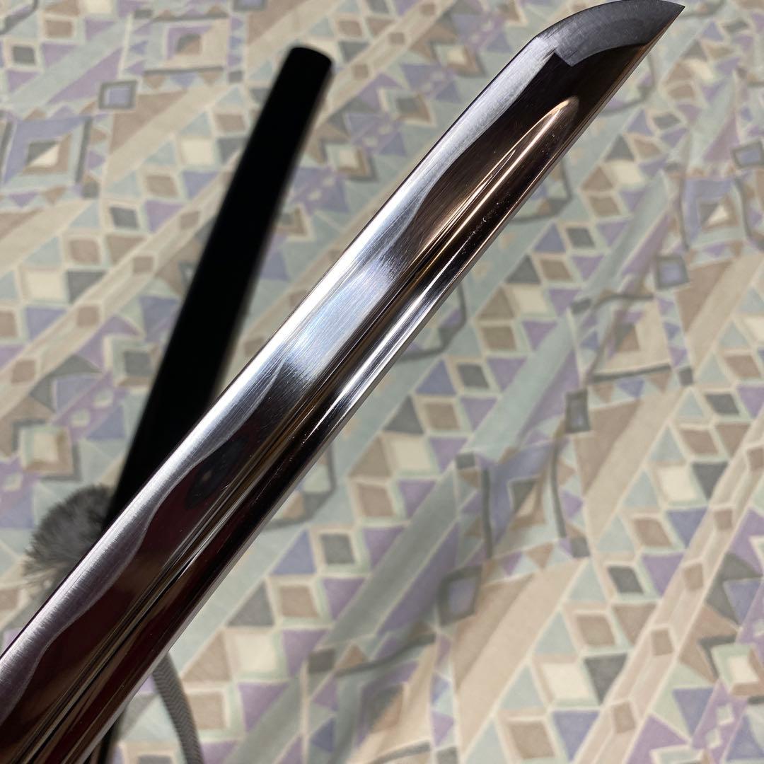 高級居合刀 黒灰色柄 松竹梅透し丸鍔 黒呂鞘