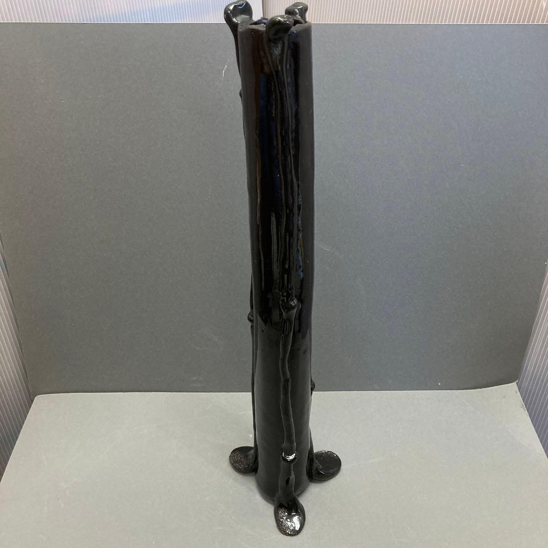 花器　黒釉花器　作　鈴木育児　共箱　S089KYK