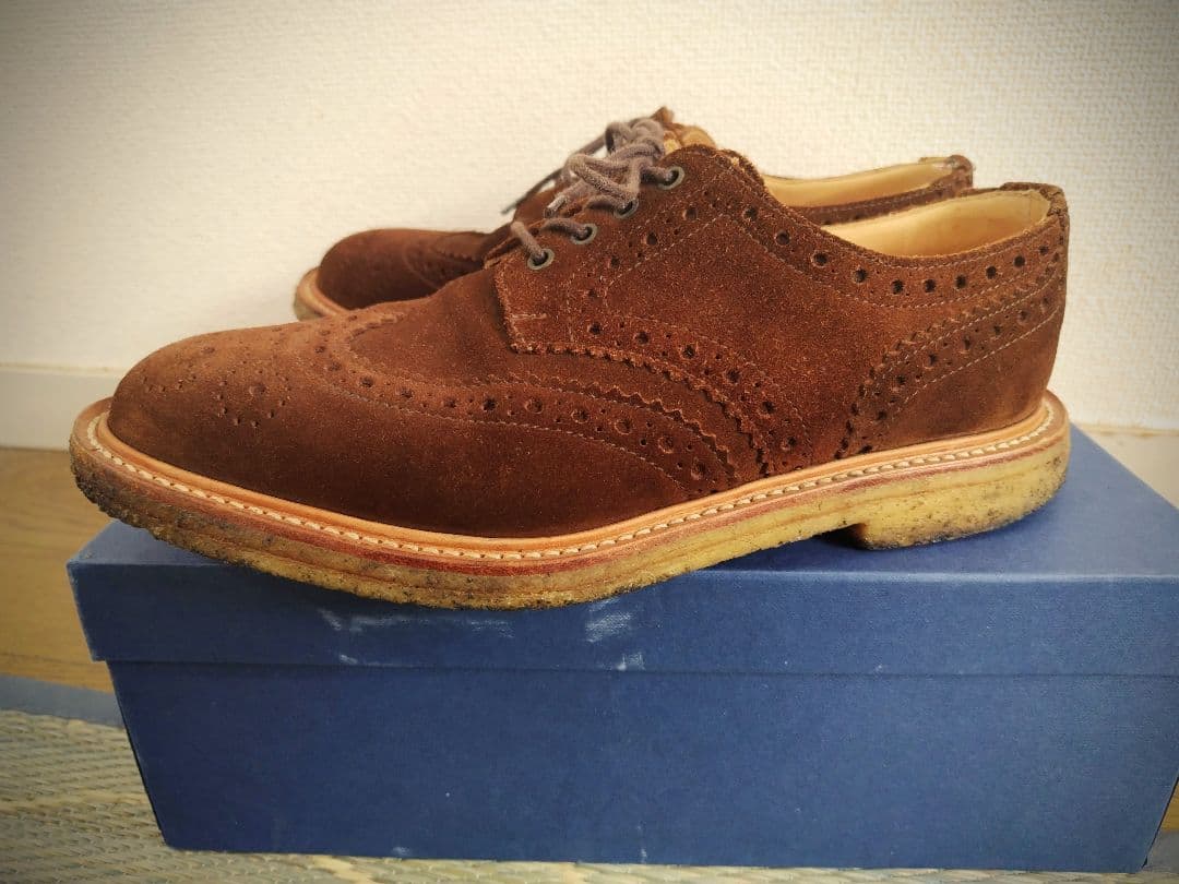 SANDERS ブラウン スエード ウィングチップ シューズ