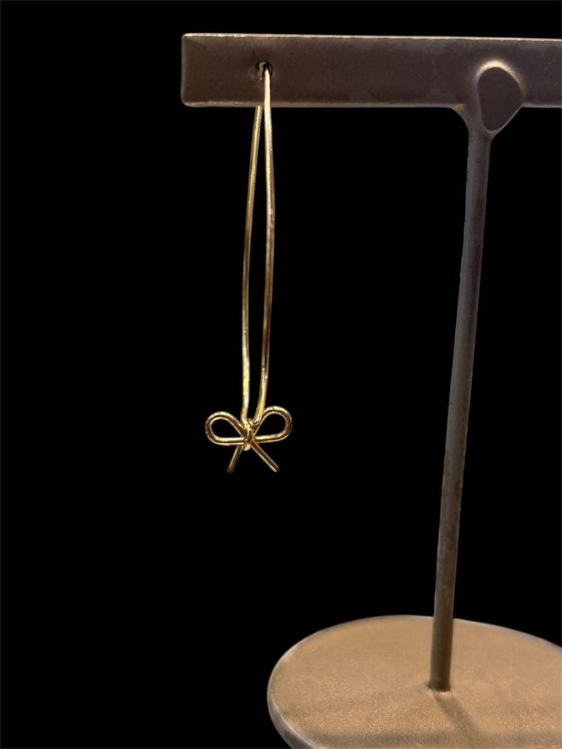 「再々終値下げ」14Kリボンモチーフ フープピアス 本日24:00時まで