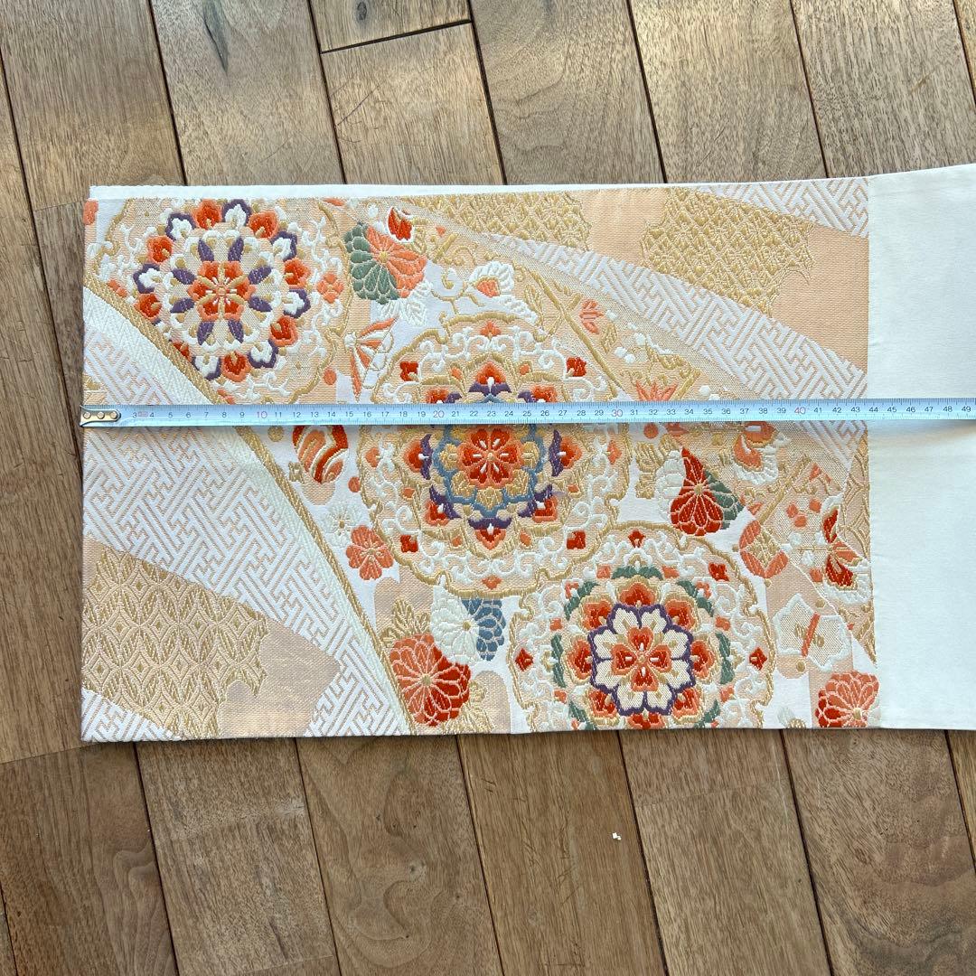 振袖 オレンジ 緑 花柄 帯、小物付き