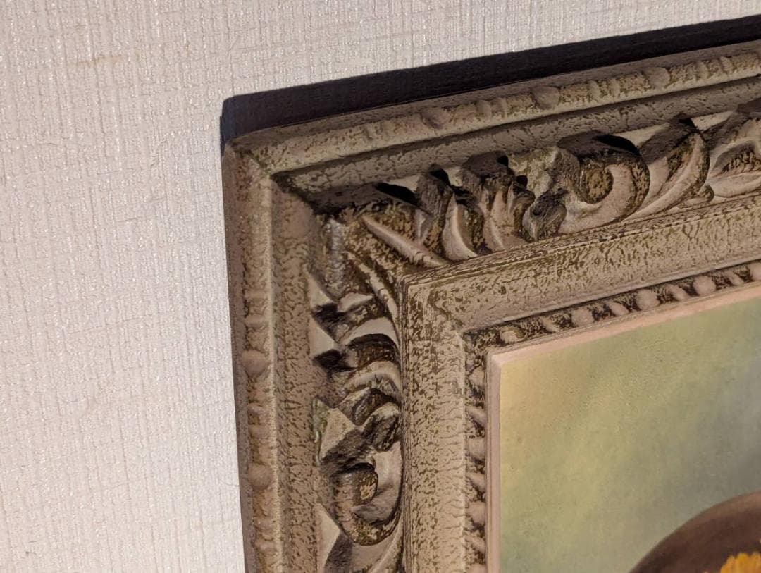 【真作】絵画　油彩6号　鳥文壷と薔薇　装飾陶器と花のある風景　X31